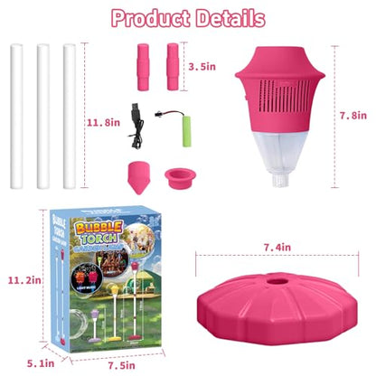 Infowush Bubble Machine for Kids, Automatic Standing Bubble Maker Machine Height Adjustable Up to 47 Inches Outdoor Battery Bubble Machine with Light/Music for Toddlers Birthday Party Gifts（Red） - color: Red