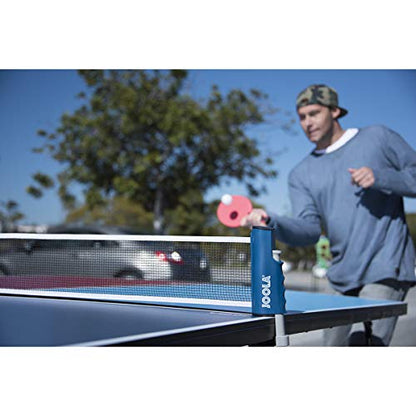 JOOLA Retractable Ping Pong Net for Any Table - Portable Table Tennis Net and Post Set Stretches 5.75' & Clamps Up to 2" Thick - Optional Racket and Ball Set, Games for Family