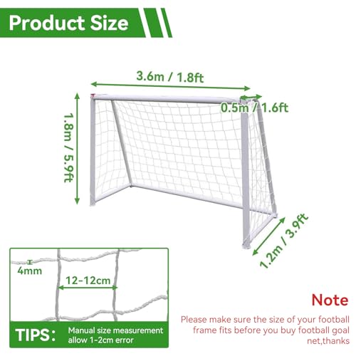 Soccer Net, Soccer Goal Replacement Net for 24x8ft, 12x6ft, 8x6ft and 6x4ft, Football Goal Post Netting, Adults and Youth Soccers Practice 5 Size Ball - size: 12X6FT