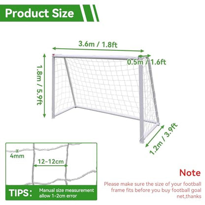 Soccer Net, Soccer Goal Replacement Net for 24x8ft, 12x6ft, 8x6ft and 6x4ft, Football Goal Post Netting, Adults and Youth Soccers Practice 5 Size Ball - size: 12X6FT