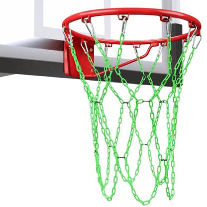Basketball Net Heavy Duty Replacement,Carbon Steel Chain Basketball net, Anti-Rust Use Indoor Outdoor Standard 12 Loops Hoop - color: Green
