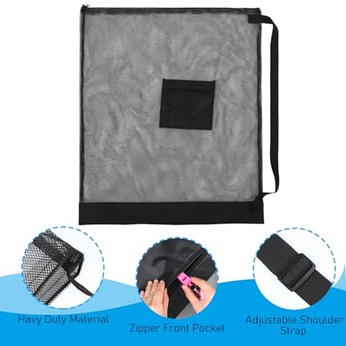 Bremorou Mesh Bags Drawstring, Extra Large Mesh Ball Bag - Heavy Duty Drawstring Backpack for Sports Equipment, Sport Balls Storage Bag with Pocket, Adjustable Shoulder Strap for Gym, Beach, Travel