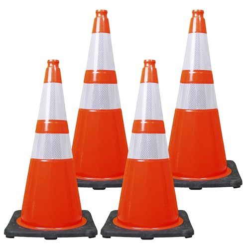Brimar 28 Inch Performance Cones, 4 Pack, Orange PVC Traffic Safety Cones with 10 lb. Black Base for Construction, Road Parking, MUTCD Approved, Highly Reflective Bands, Structurally Stable, Wearproof - size: 10 lb.