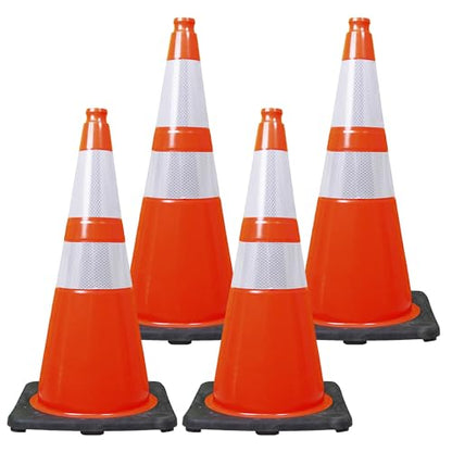 Brimar 28 Inch Performance Cones, 4 Pack, Orange PVC Traffic Safety Cones with 10 lb. Black Base for Construction, Road Parking, MUTCD Approved, Highly Reflective Bands, Structurally Stable, Wearproof - size: 10 lb.