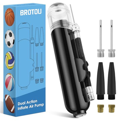 BROTOU Ball Pump, Dual Action Inflate Air Pump with 3 Needles and 2 Nozzles for Soccer Ball, Basketball, Volleyball, Balloons, Bikes