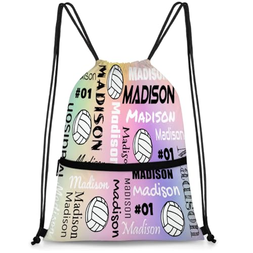 Custom Volleyball Style Drawstring Bag, Personalized Sports Ball Backpack Drawstring Sack Cinch Bags for Team Gift Party Favors, Colourful Glitters - color: Black