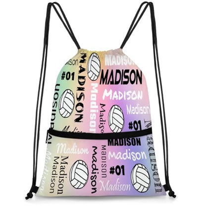 Custom Volleyball Style Drawstring Bag, Personalized Sports Ball Backpack Drawstring Sack Cinch Bags for Team Gift Party Favors, Colourful Glitters - color: Black