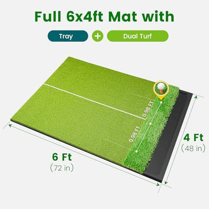 Dual Turf Golf Hitting Mat with Ball Tray, 5x4 & 6x4 ft, 26mm/31mm Thick, Alignment Aid, Golf Practice Mat Indoor & Outdoor, Driving & Chipping Pad Simulator Mat - style: Standard Plus 6x4ft–26mm