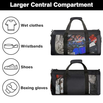 Boxing Gym Bag, WITSTEP Mesh Boxing Duffle Bag with Detachable Shoulder Strap Breathable Gym Duffle Bag for Sweaty Clothes and Equipment, Sturdy Wrestling Karate MMA Workout Bag for Men Women