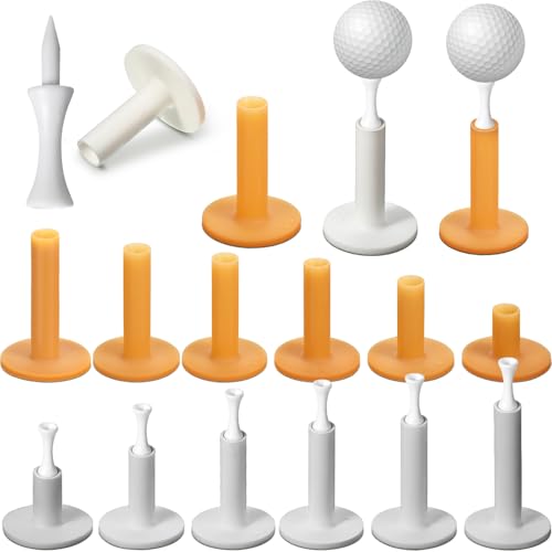 Skylety 24 Pcs 6 Size Rubber Golf Tees for Mats, 2 Colors Plastic Tee Holders for Driving Range, Simulators, Indoor Outdoor Practice Accessories, 6 Pack Mixed Size