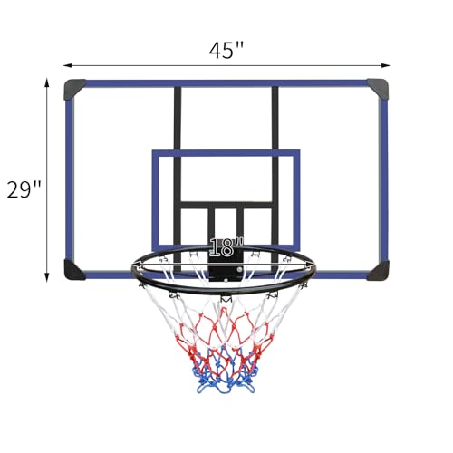 Wall-Mounted Basketball Hoop, All-Weather Folding Hoop for Indoor & Outdoor Use - style: 45" Backboard