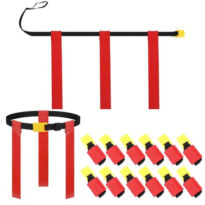 3 Flag Football Belts Flag Football Belts and Flags Adults Size Triple Flags Quick Release Sport Training Equipment - color: Red
