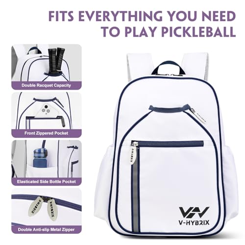 Pickleball Bags, 30L Deluxe Waterproof Pickleball Backpack with Shoe Compartment for Men Women Pickle Ball Gift Accessories for Pickball Lovers (White) - color: White