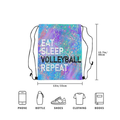 Castle Fairy Eat Sleep Volleyball Repeat Draw String Bag,Purple Blue Tie Dye Drawstring Backpack for Gym Sports,Camouflage Colorful Graffiti Large Capacity Sackpack,Waterproof - color: Purple 2