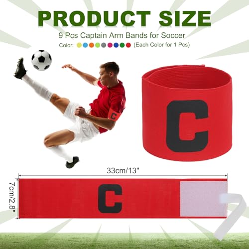 PATIKIL Soccer Captain Armband, 9 Pcs Captain Arm Bands for Soccer Elastic Captain C Arm Band Sports Captain Armbands for Youth Adult Football Team Training 9 Color