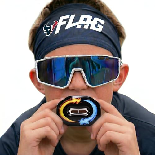 Oral Mart Flag Football Mouth Guard with 3D LipFit Design for Kids - Youth Football Mouthguard (No Boil) Cool Instant Fit Lip Guard Mouthpiece for Braces (Detachable Helmet Strap Included) - color: Ice & Fire