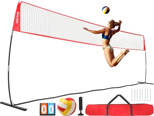 ZEALFEEL Volleyball Net, 12ft/20ft Volleyball Training Net for Backyard Height Adjustable, Portable Freestanding Practice Net for Hitting & Serving Drills, Pop up Net with Carry Bag for Indoor Outdoor - size: 20 FT Volleyball Net Set