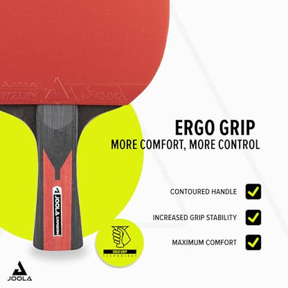 JOOLA Infinity Carbon Professional Table Tennis Paddle with Cover – Ergonomic Comfort Grip - ITTF Approved Rubbers - Competition Paddle for Powerful Spin - Protective Packaging Case