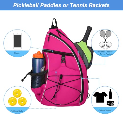 WOLT Pickleball Bag,Crossbody Sling Bags for Women Men,Pickleball Backpack with Fence Hook for Tennis, Racketball - color: Pink