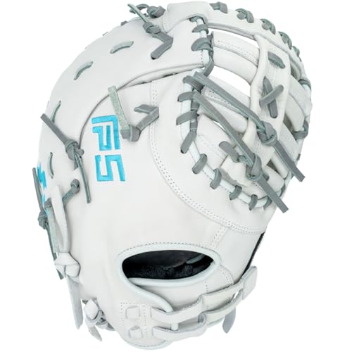 SSK FP5 Fastpitch Softball First Base Mitt 12.5” – 13” Right & Left Hand Throw Premium Full Leather Softball Glove - color: White/Grey, size: 13" - Left Hand Throw