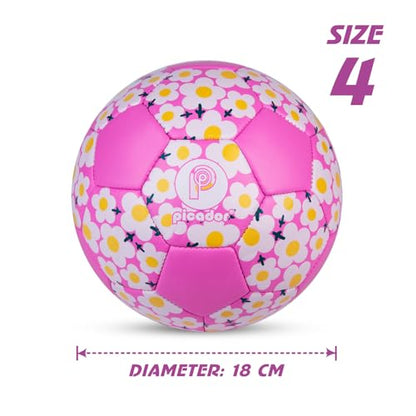 Picador Soccer Ball Size 4 Girls, Pink Flower Kids Soccer Ball for 6-8 8-12 Youth Children Teens Outdoors Sports Training Ball with Pump