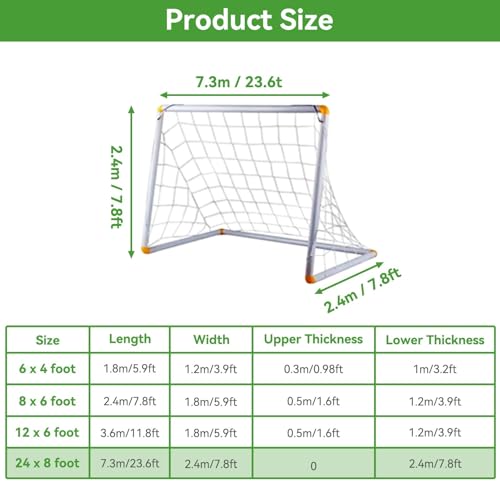Soccer Net, Replacement Football Net Sports Soccer Goal Post Net Replacement for Sports Match Training - size: 24X8FT