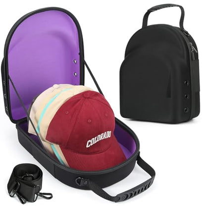 GERMUN Hard baseball hat case, Hat Carrier Travel Case with Adjustable Shoulder Strap, Hat cap case for 6 Baseball Caps - Perfect for Traveling & At-Home Storage (Black with Purple) - color: Black with Purple