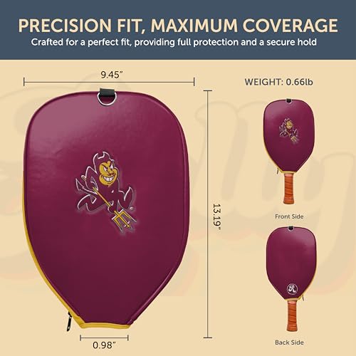 Officially Licensed Collegiate Pickleball Paddle Cover - Lightweight PU Leather Material - Durable Foam Interior Protection with Zippered Closure - Fits Most Paddles on the Market - color: Arizona State