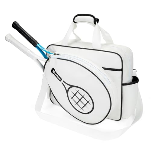 Tennis Bags Leather Tennis Racket Bag Women Tennis Tote Bag PU Sport Handbag Waterproof Lightweight Badminton Racket Shoulder Bag For 2 Rackets With Removable Shoulder Straps Outdoor
