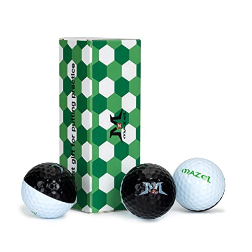 MAZEL Golf Practice Putting Ball,Golf Training Aid for Putting Green/Mat,Golf Putting Accuracy Trainer with Instant Feedback (Black-White Ball,3PCS)