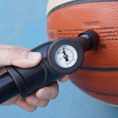 Tigrisk® Ball Pump with Pressure Gauge, Hand Air Inflation Pump with Needles and Nozzles for Basketball, Football, Soccer Ball, Volleyball and Other Inflatable Balls