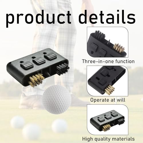 Golf Club Brush Cleaner Set, 3-in-1 Portable Groove Cleaning Tool, Pack of 3, Black
