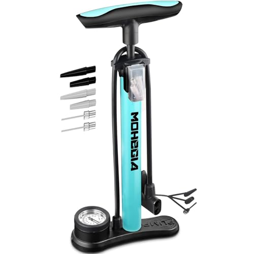 MOHEGIA Bike Floor Pump with Gauge: Air Bicycle Pump with High Pressure 160 PSI,Fits Schrader and Presta Valve -Inflator with Ball Pump Needles for MTB Road Bike, Ball, Balloon, Inflatables - color: blue