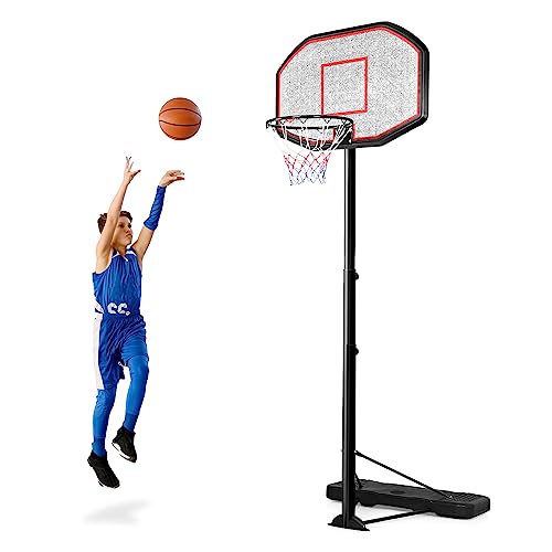 GYMAX Basketball Hoop, Outdoor 6.5FT-10FT Adjustable Basketball Goal with 43’’ Shatterproof Backboard & 18’’ Basket, All Weather Basketball Stand with Wheels, for Kids Youth Adult, Gym Driveway Court