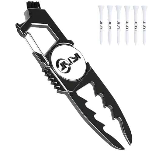 Golf Divot Tool with Magnetic Ball Marker, and Tee Height Adjuster, 6 Golf Tees, Funny Golf Accessories, Golf Gifts for Men, Gift Wrapping. - color: BLACK