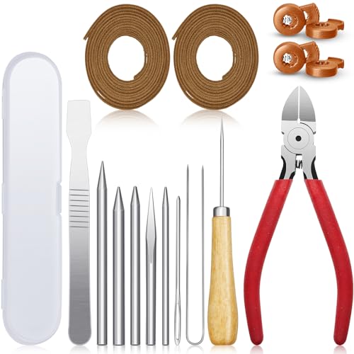 Fabbay 16 Pcs Baseball Glove Lace Kit Glove Relacing Kit 2 Pcs 78.74 Inch Leather Laces 4 Pcs Glove Lace Locks 7 Pcs Lacing Needle Leather Cutter Scratch Awl Tool for Baseball Repair - color: Brown