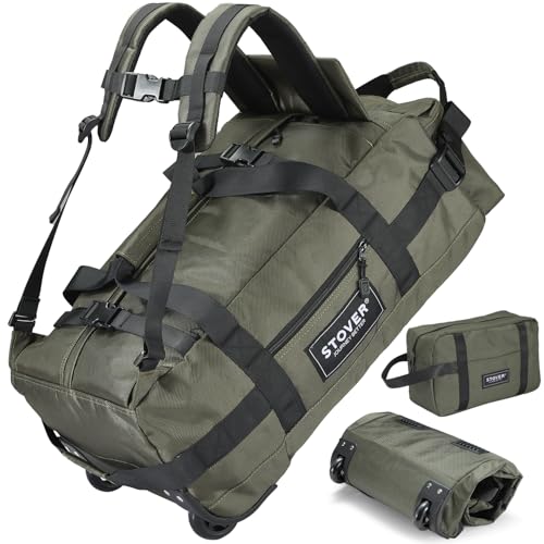 STOVER 45/80/100L Carry-On Rolling Duffel Bag with Wheels, Medium Durable Travel Duffle w/Toiletry Bag, Packable, Foldable with Shoulder Straps- Use as Luggage or Backpack, Men/Women (Green)