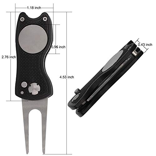 Golf Divot Repair Tool with Magnetic Ball Marker, Metal and Foldable Design