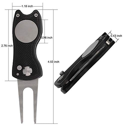 Golf Divot Repair Tool with Magnetic Ball Marker, Metal and Foldable Design