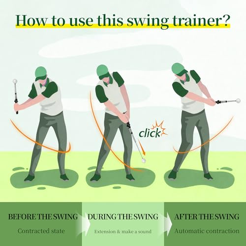 Retractable Golf Swing Training Aid, Portable Golf Swing Trainer for Warm Up Right-Handed Click Stick Golf Grip Trainer with Rhythm Click Sound, Golf Accessories for Beginners, Indoor Outdoor Practice