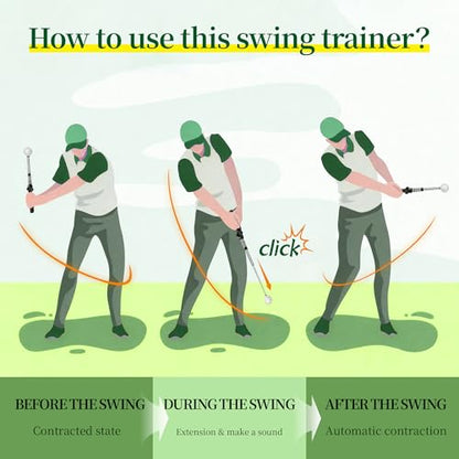 Retractable Golf Swing Training Aid, Portable Golf Swing Trainer for Warm Up Right-Handed Click Stick Golf Grip Trainer with Rhythm Click Sound, Golf Accessories for Beginners, Indoor Outdoor Practice