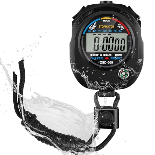 2 Pack Digital Stop watch Timer with 2 Whistle Set | Water resistant Stopwatch with Large Display Date, Time & Alarm | Sports Stopwatch for Swimming, Running and Fitness | Perfect for Coaches | Black