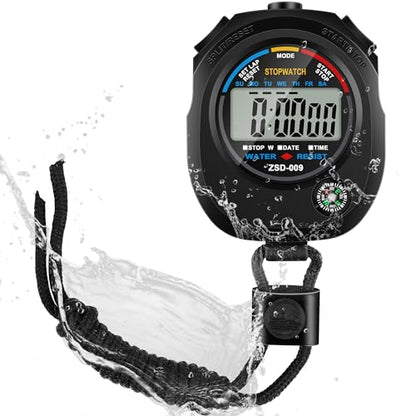 2 Pack Digital Stop watch Timer with 2 Whistle Set | Water resistant Stopwatch with Large Display Date, Time & Alarm | Sports Stopwatch for Swimming, Running and Fitness | Perfect for Coaches | Black