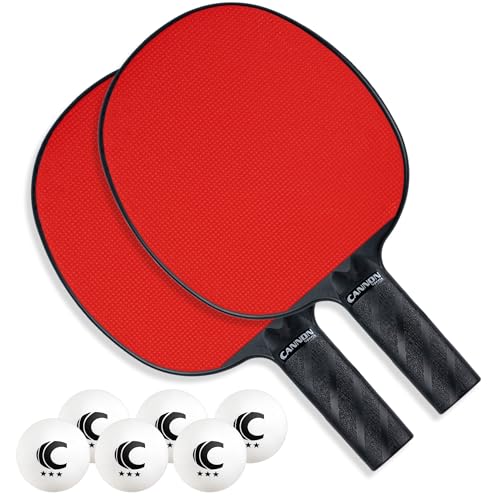 Cannon Sports Rubber Face Unbreakable Table Tennis Paddle Set - 2 Rackets with 6 Pack of 3-Star Table Tennis Balls – Portable Set for 2 Players
