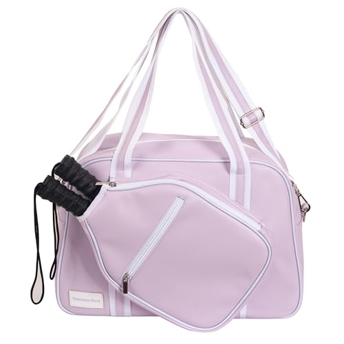 PU Leather Women Sports Shoulder Gym Bag Pickleball Duffle Bag Pickleball Tote Bag with Front Pocket for 2 Paddles, Inner Storage Pockets, Mesh Water Bottle Holder and Adjustable Shoulder Strap