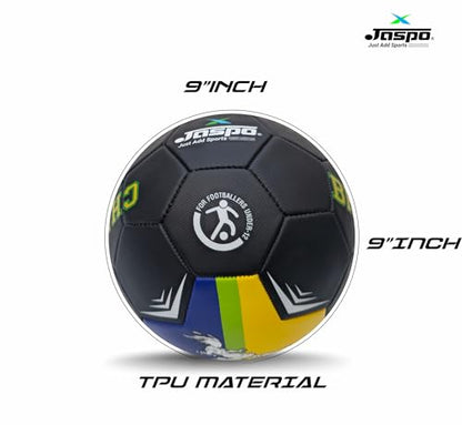 jaspo Soccer Champ Football, TPU Material, Machine Stitched, Size 5, Under 12 Years Age Group, 6 to 8 Lbs Inflation Football,Pump, Brazil Black