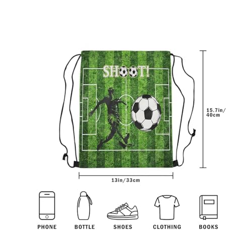 Football Game Drawstring Bag,American Ball Sports Drawstring Backpack,Football Field Draw String Bag Gym Packs Large Capacity - color: Green White