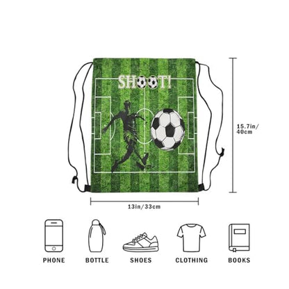 Football Game Drawstring Bag,American Ball Sports Drawstring Backpack,Football Field Draw String Bag Gym Packs Large Capacity - color: Green White