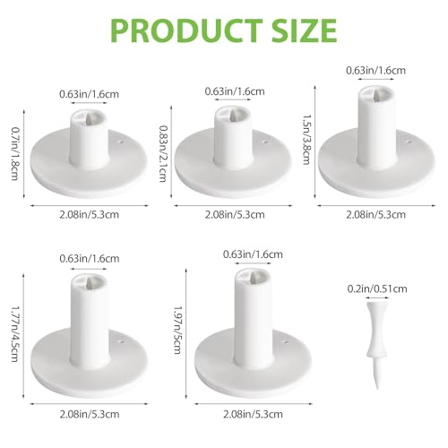 Rubber Golf Tees for Mats, Cross Shaped Golf Tee Holder Set for Driving Range & Simulator Practice, 5 Sizes 10p Unbreakable Tees & 20p Ball Stud for Indoor Outdoor Use (White)