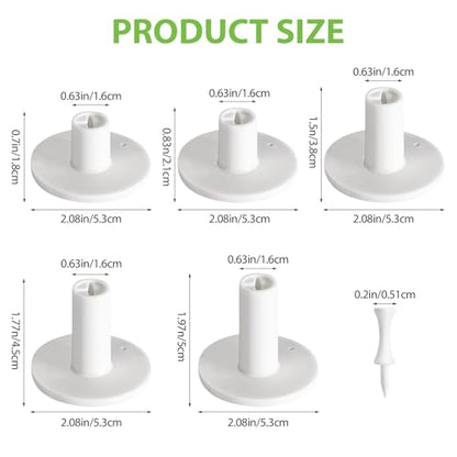 Rubber Golf Tees for Mats, Cross Shaped Golf Tee Holder Set for Driving Range & Simulator Practice, 5 Sizes 10p Unbreakable Tees & 20p Ball Stud for Indoor Outdoor Use (White)